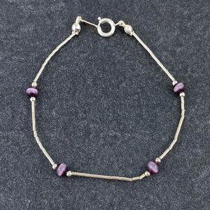 New Jordan Women Sterling Silver 925 5mm Purple Synthetic Cat's Eye Bracelet 7"